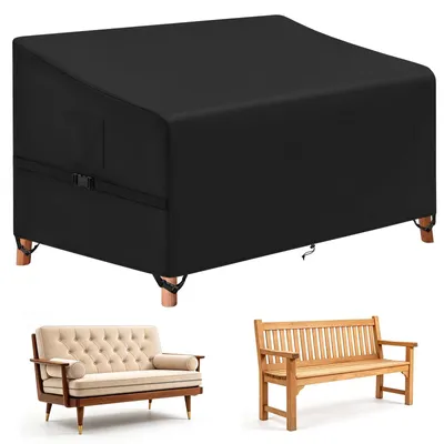 Immagine prodotto di Elzusha - Copertura per divano da giardino a due posti, dimensioni 220x100x61 cm, tessuto Oxford 420D, impermeabile, colore nero