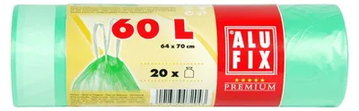 Produktbild von 40x ALUFIX Müllsäcke mit Zugband 60L HDPE 64x70 cm 16my grün transparent