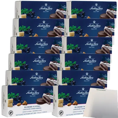 Produktbild von A.Berg Schokolade Heidelbeere in Wodka VPE (12x220g Packung) + usy Block