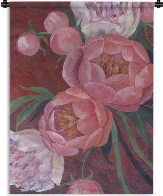 Produktbild von MuchoWow® Wandteppich Wandbehang Blumen - Rosa - Malerei - Pflanzen 150x200 cm Tapisserie Dekoration Wandtuch - Wandaufhängung - Moderner
