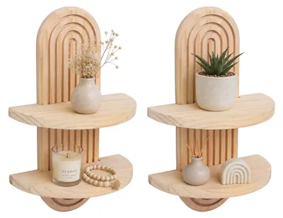 Zdjęcie produktu dla Relaxdays, zestaw 2 półek ściennych, wymiary: 35 x 21,5 x 12 cm, drewno, kolor tęczy, styl boho, półka wisząca z 2 półkami, naturalny wygląd