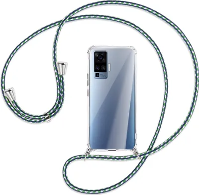 Produktbild von Handykette Backcover-Schutzhülle mit Band (Metall silberfarben) für vivo X50 Pro, X51 5G - grün/blau/weiß
