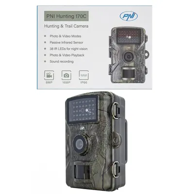 Produktbild von PNI Hunting 170C Jagdkamera, 16MP Foto, 4K Video, PIR 15m, Farbbildschirm, IP66, Micro SD Kartenslot, FOV 120°, 38 LEDs
