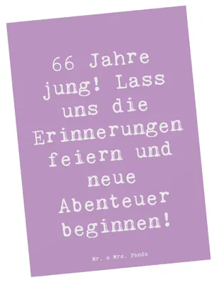 Produktbild von Mr. & Mrs. Panda Postkarte Spruch 66. Geburtstag Feiern - Lavendeltraum - Geschenk, bildkarte, Alter, besondere Anlass, Ansichtskarte, Happy Birthday, Geburtstagsgeschenk