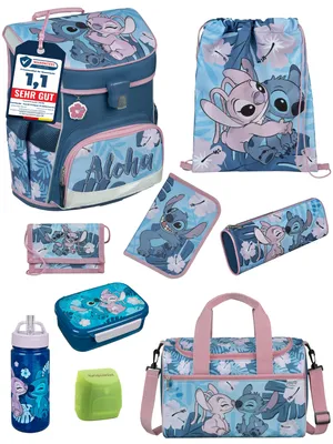 A collection of Disney Stitch themed school supplies.