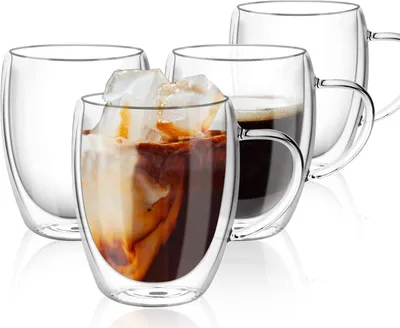 Produktbild von Doppelwandige Glaskaffeetassen - Hitzebeständig - 4 Stück - 350ml