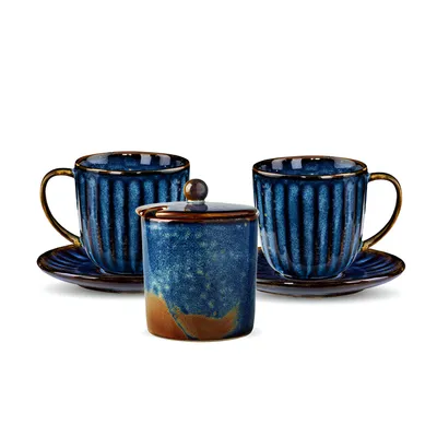 Produktbild von VERLO Teeset DEEP BLUE – Elegantes Porzellanservice für stilvollen Teegenuss, klassisches Geschirrset in Dunkelblau