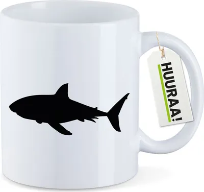 Produktbild von Huuraa Kaffeetasse Hai Silhouette 330ml Weiß Keramik Kaffeebecher Geschenkidee