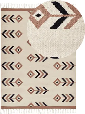 Zdjęcie produktu dla BELIANI Dywan kilim wielokolorowy bawełniany 140 x 200 cm wzór ręcznie tkany dwustronny prostokątny chodnik styl nowoczesny salon sypialnia