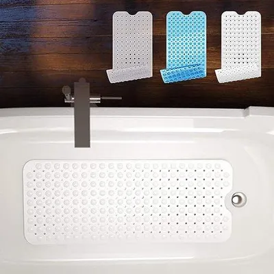 Image de Tapis de douche antidérapant pour enfants et personnes âgées, 40 x 100 cm, blanc, sans BPA, en caoutchouc