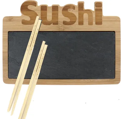 Produktbild von Sushi Geschirr Servierset Essstäbchen Serviertablett Bambus Schiefer Platte