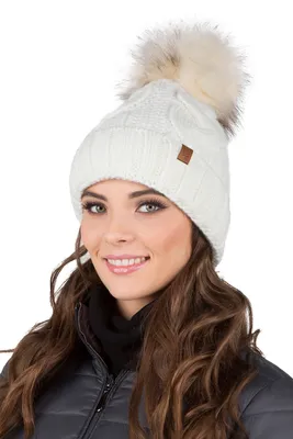 Produktbild von Vivisence Strickmütze für frauen - Bommelmütze Für Damen Kopfbedeckung Winter Herbst - Mütze mit bommel Warme wintermütze Dick Gestrickte - Ecru