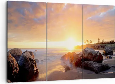 Produktbild von Bild auf Leinwand - Leinwandbild - Meer Strand Felsen - 105x70cm - Wand Bild - Wanddeko - Leinwanddruck - Bilder - Kunstdruck - Wanddekoration - Leinwand bilder - Wandkunst - CE105x70-3649
