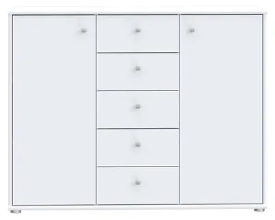Produktbild von Forte Tempra 2 Kommode mit 2 Türen und 5 Schubladen, Holzwerkstoff, weiß, Bx H x