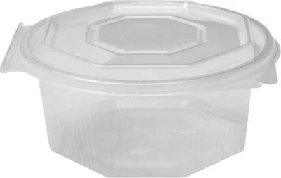 Produktbild von 50x Achteckbecher klar mit angehängtem Deckel  375 ml (PP)
