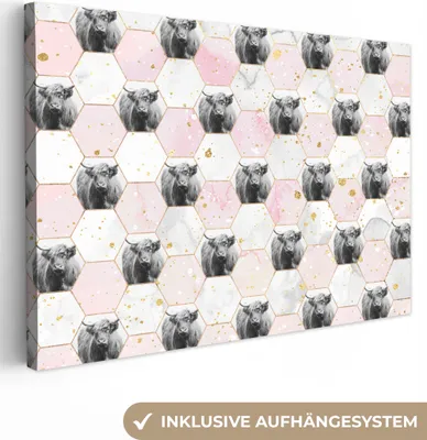 Produktbild von OneMillionCanvasses® - Leinwandbilder - 140x90 cm, Schottisches Hochlandrind - Design - Marmor, Wandbilder Kunstdruck Wanddekoration