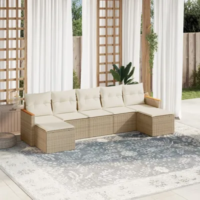 Immagine prodotto di Maison Exclusive - Set da giardino 7 pezzi con cuscini Beige Poly Rattan