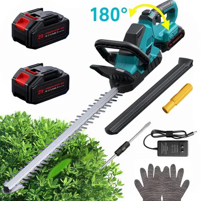Produktbild von Akku Heckenschere, 21" Klingen Heckenschere mit 2 × 4000mAh Akkus, 3000RPM, bürstenloser motor,180° drehbarer Kopf,Doppelter Sicherheitsschalter,Grün