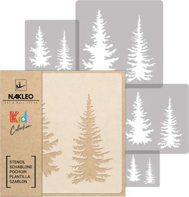 Produktbild von Schablonen Malen für Kinder, 5 Stück Set 9x9 cm bis 34x34 cm Tanne Fichte Wald, Wiederverwendbare Kunststoff für Kinderzimmer Malvorlage Raumdekoration