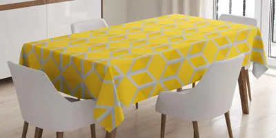 Immagine prodotto di ABAKUHAUS grigio giallo tovaglia, motivo a cubi ispirato al nido d'ape, 140 x 200 cm, senape grigio