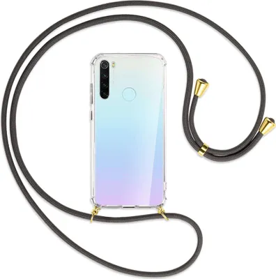 Produktbild von Handykette Backcover-Schutzhülle mit Band (Metall goldfarben) für Xiaomi Redmi Note 8 - dunkelgrau