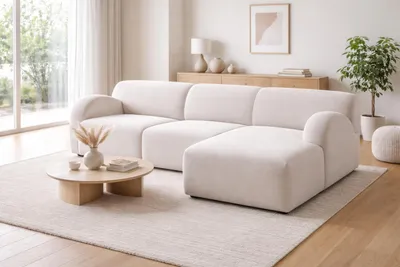 Image de Canapé d'angle moderne blanc - Canapé d'angle design, confortable, style minimaliste, en tissu
