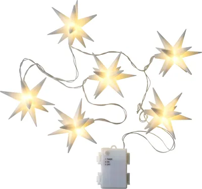 Produktbild von LED-Lichterkette - L 2 m - mit 6 Sternen - Weiß - Kunststoff - batteriebetrieben