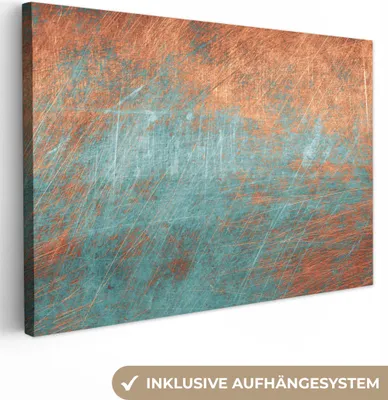 Produktbild von MuchoWow® - Leinwandbilder - Metall - Rost - Bronze - Blau - Abstrakt - Struktur, Wandbild, Wanddeko Bilder Wohnzimmer, 120x80cm