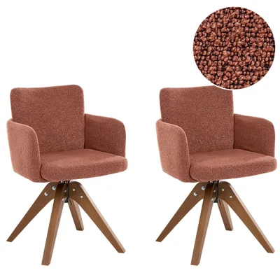 Produktbild von BELIANI Drehbarer Esszimmerstuhl 2er Set Orange Bouclé Stoff Braune Holzbeine Gepolstert Moderner Stil Drehstühle Polsterstühle Esszimmer