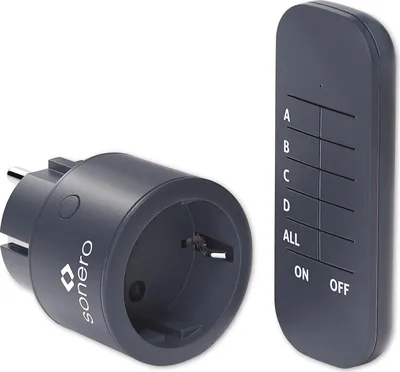 Produktbild von sonero® Funk-Steckdosen Set 2300 Watt | 1x Fernbedienung, 1x Steckdose für den Innenbereich, 30m Reichweite, kompaktes Design, anthrazit