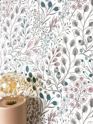 Produktbild von NEWROOM Tapete Weiß Vliestapete Blätter - Blumentapete Floral Blau Rose Blumen Äste Blätter Romantisch Rosentapete