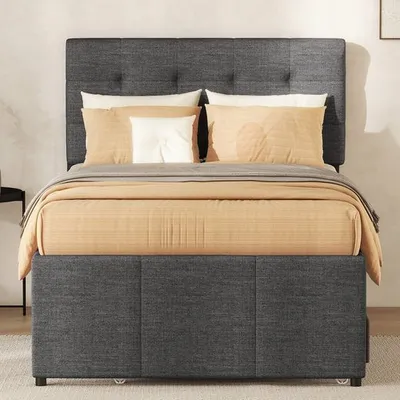 Produktbild von Odikalo Polsterbett Einzelbett 3 Schublade Ausziehbar Verstellbar Kopfteil Grau 90cm