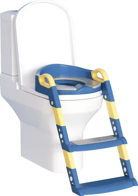 Produktbild von Clanmacy Höhenverstellbarer Toilettentrainer Toilettensitz mit Treppe Kinder-Töpfchen WC Sitz mit Spritzschutz und Griffen, klappbar Blau