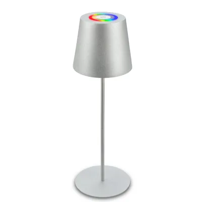 Image de Briloner lampe de table sans fil, tactile, lumière colorée RGB+W, hauteur réglable, chrome mat, dimensions : Ø36 x 10,5 cm