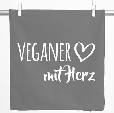 Produktbild von Huuraa Kissenbezug Veganer mit Herz 40x40cm Steel Grey Baumwolle Dekokissenbezug Geschenkidee