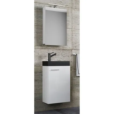 Produktbild von VCM 3-tlg Set | Waschplatz für Gäste WC | Gästebad Toilette | Waschtisch mit Spiegelschrank | Badmöbel Badezimmer Set – Slito SC-BL