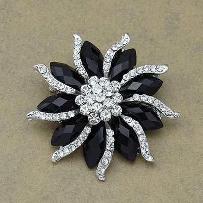 Produktbild von Weihnachtsgeschenk für Damen, Blüten-Blumen-Brosche, schwarze Kristall-Strass-Kragennadel