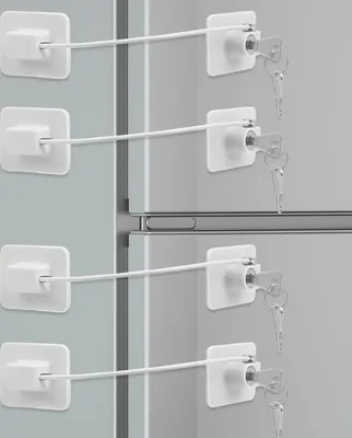 Produktbild von 4 Stück Kühlschrank Schloss,Fensterschlösser,Schrankschlösser,Fensterschlösser Für Kindersicherheit,Ohne Bohren,Kühlschrankschlösser Mit Schlüssel,Babyschrank Sicherheitsschloss,Weiß