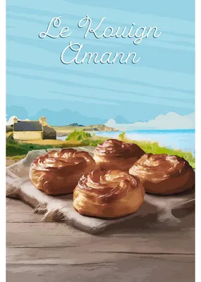 Image de Tableau mural encadré illustration Kouign-amann 65x97 cm, Tableau mural moderne pour décoration intérieure