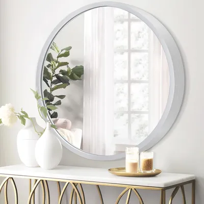 Immagine prodotto di Specchio da parete rotondo, diametro 50 cm, cornice in metallo argentata, ideale per soggiorno o bagno