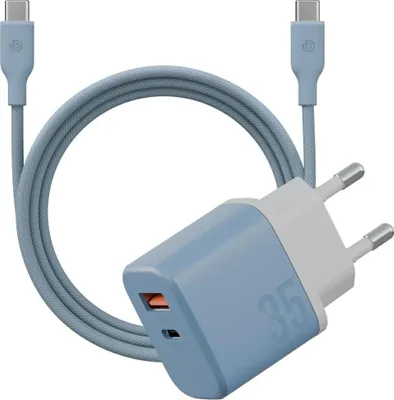 Obrázek produktu pro Síťová nabíječka Bazic Goport Velox Sada USB-C/USB-A Gan 35 W s kabelem, modrá