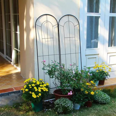 Produktbild von Gartenstütze für Rankgitter aus Metall für Kletterpflanzen 2 Stück 150x40,5 cm Schwarz