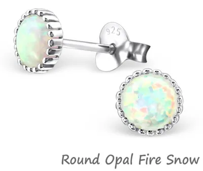 Produktbild von Opal Ohrringe: Silber Ohrstecker mit Opal Imitat Round Opal Fire Snow