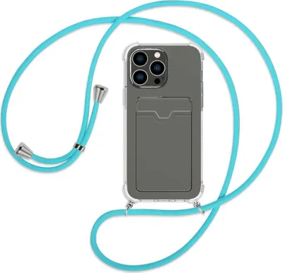 Produktbild von Handykette Backcover-Schutzhülle mit Band (Metall silberfarben) für Apple iPhone 14 Pro Max (6.7'') - türkis
