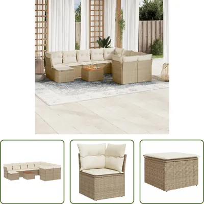 Produktbild von The Living Store 11-tlg. Garten-Sofagarnitur mit Kissen Beige Poly Rattan