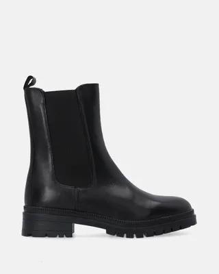 Produktbild von VENEZIA Damen Stiefeletten Ankle Boots Winterstiefel - Schwarze, gefütterte Chelsea-Boots aus Leder aus Echtleder Rindsleder Schwarz Größe 38