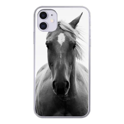 Produktbild von MuchoWow® Handyhülle Schutzhülle Hülle für iPhone 11 Pferd - Tier - Schwarz - Weiß Silikon Softcase Handy Hülle - Handytasche