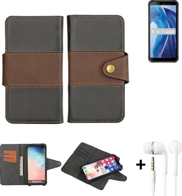 Produktbild von K-S-Trade Handyhülle Schutzhülle Bookstyle Wallet-Case kompatibel mit Blackview BV6300 + earphones Bumper rundumschutz schwarz-braun 1x