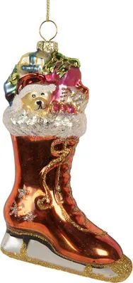 Zdjęcie produktu dla Clayre & Eef Buty świąteczne 8x4x13 cm pomarańczowe szkło