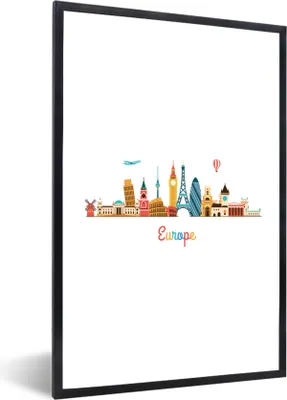 Produktbild von MuchoWow® Gerahmtes Poster Europa - Skyline - Regenbogen 60x90 cm - Poster mit Schwarzem Bilderrahmen Wandposter Rahmen Foto Bilder - Kunst